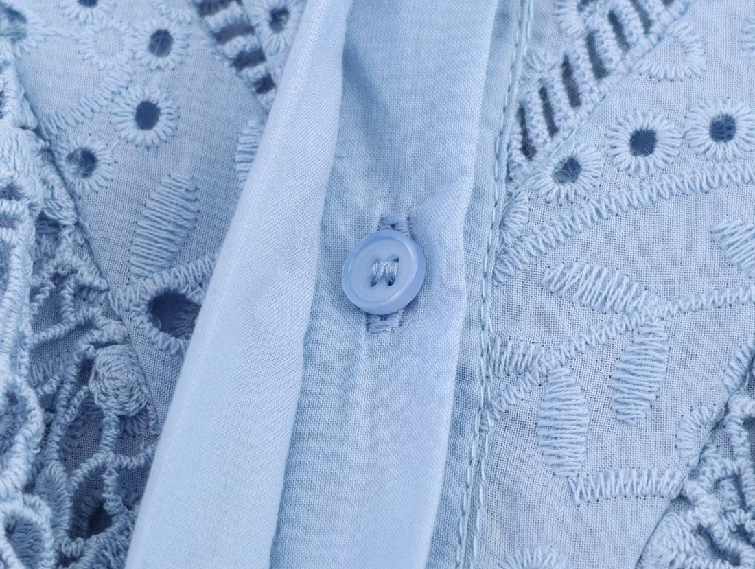 Women Clothing Autumn Hollowed out Embroidered Shirt
