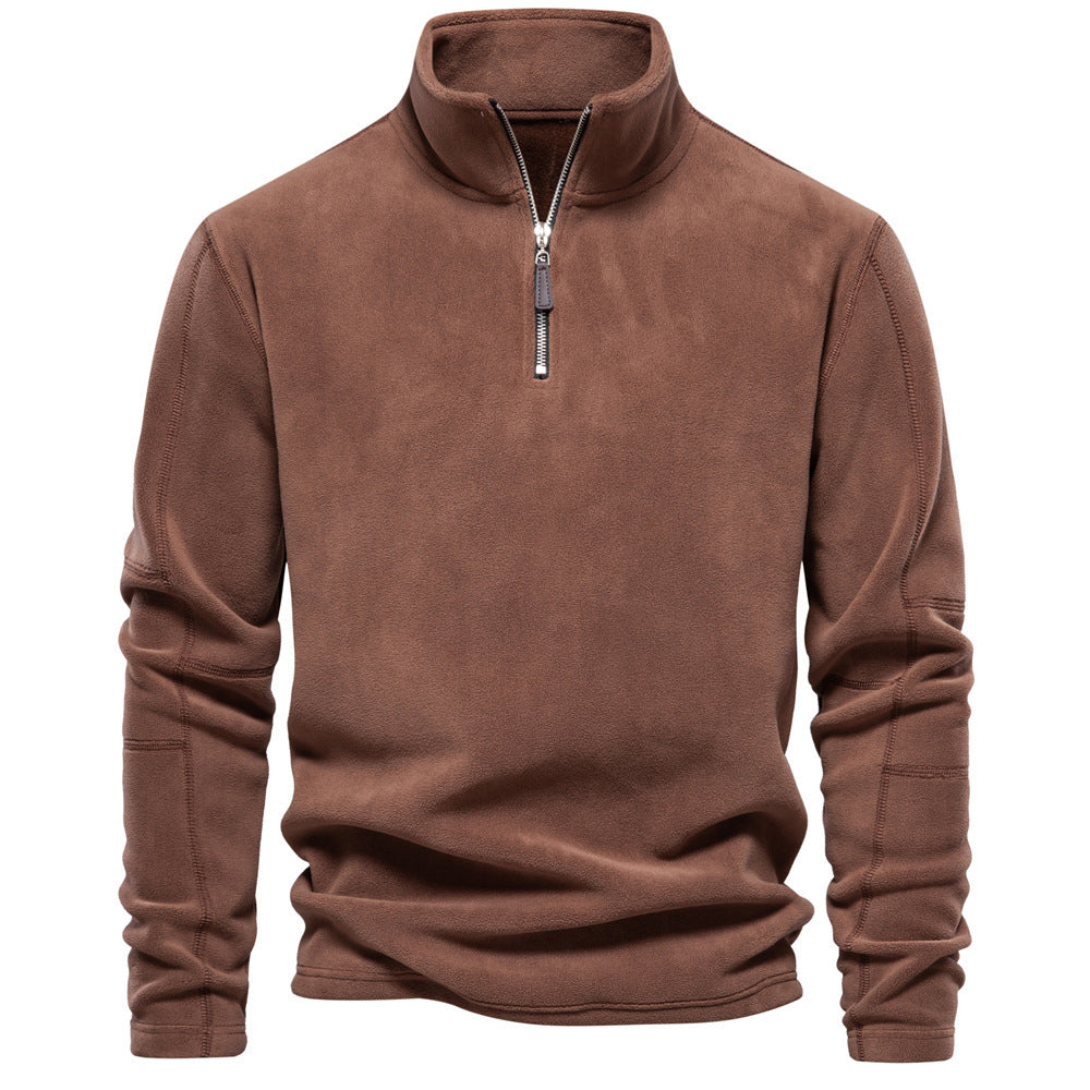 Mens Stand Collar Zipper Sweatshirt Fleece Winter Casual Pullover