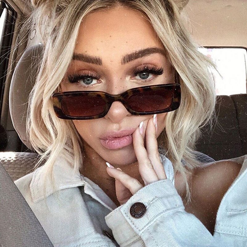 Small Frame Square Sunglasses Olive Green Trendy Fashion Eyewear