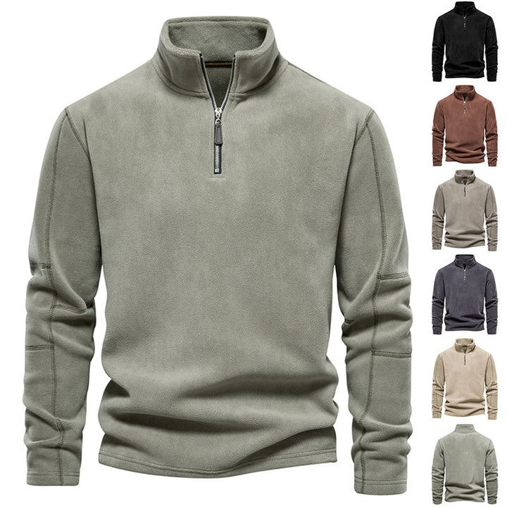 Mens Stand Collar Zipper Sweatshirt Fleece Winter Casual Pullover