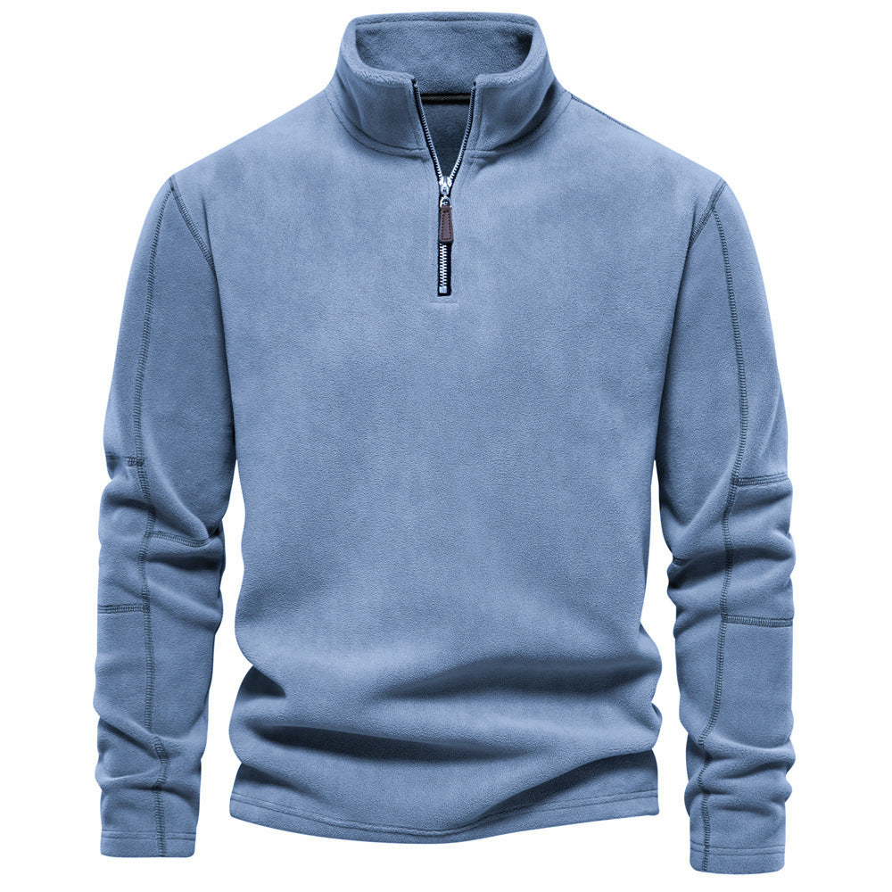 Mens Stand Collar Zipper Sweatshirt Fleece Winter Casual Pullover