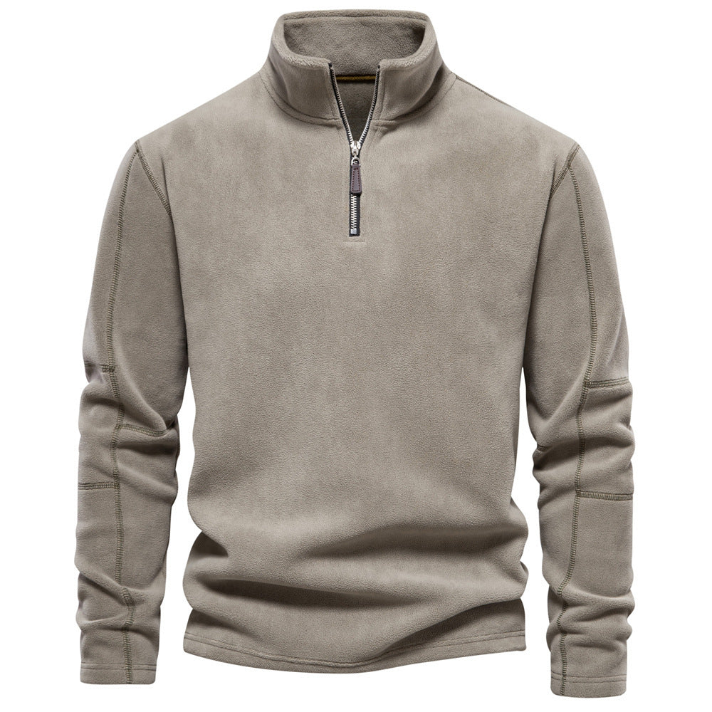 Mens Stand Collar Zipper Sweatshirt Fleece Winter Casual Pullover