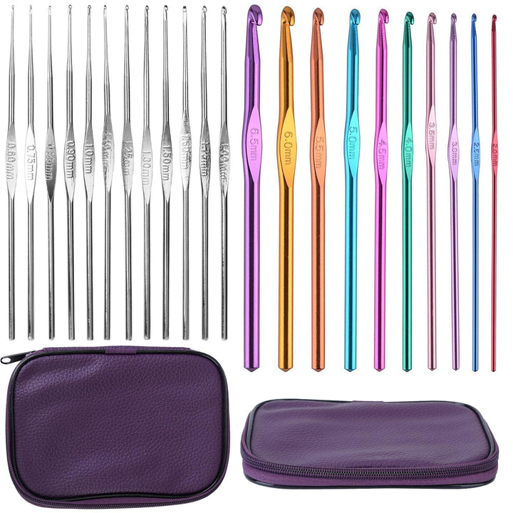 22Pcs Crochet Hook Set Aluminum Needles Multi Color Storage Case