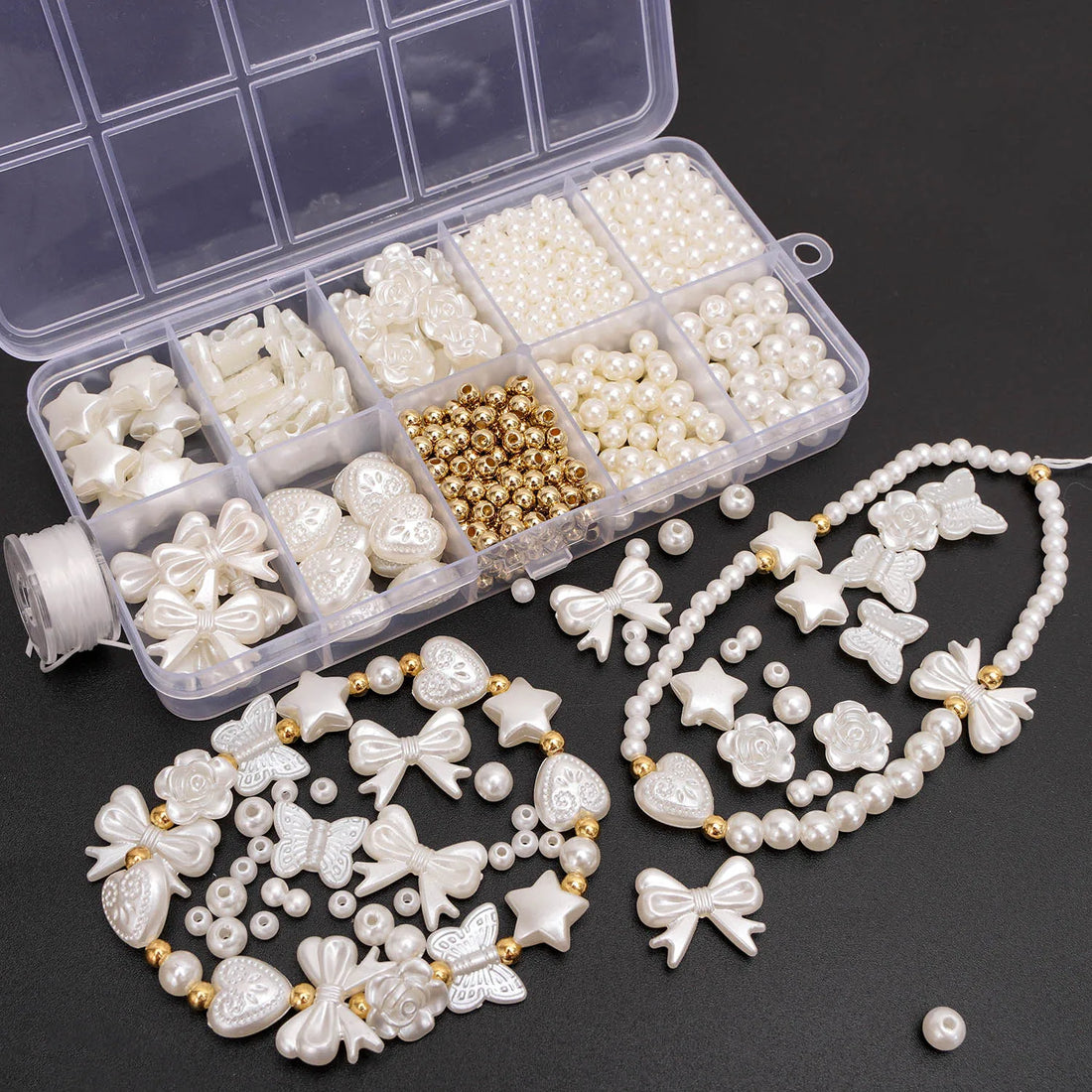 800pcs Faux Pearl Beads Kit Jewelry Making Spacer Supplies