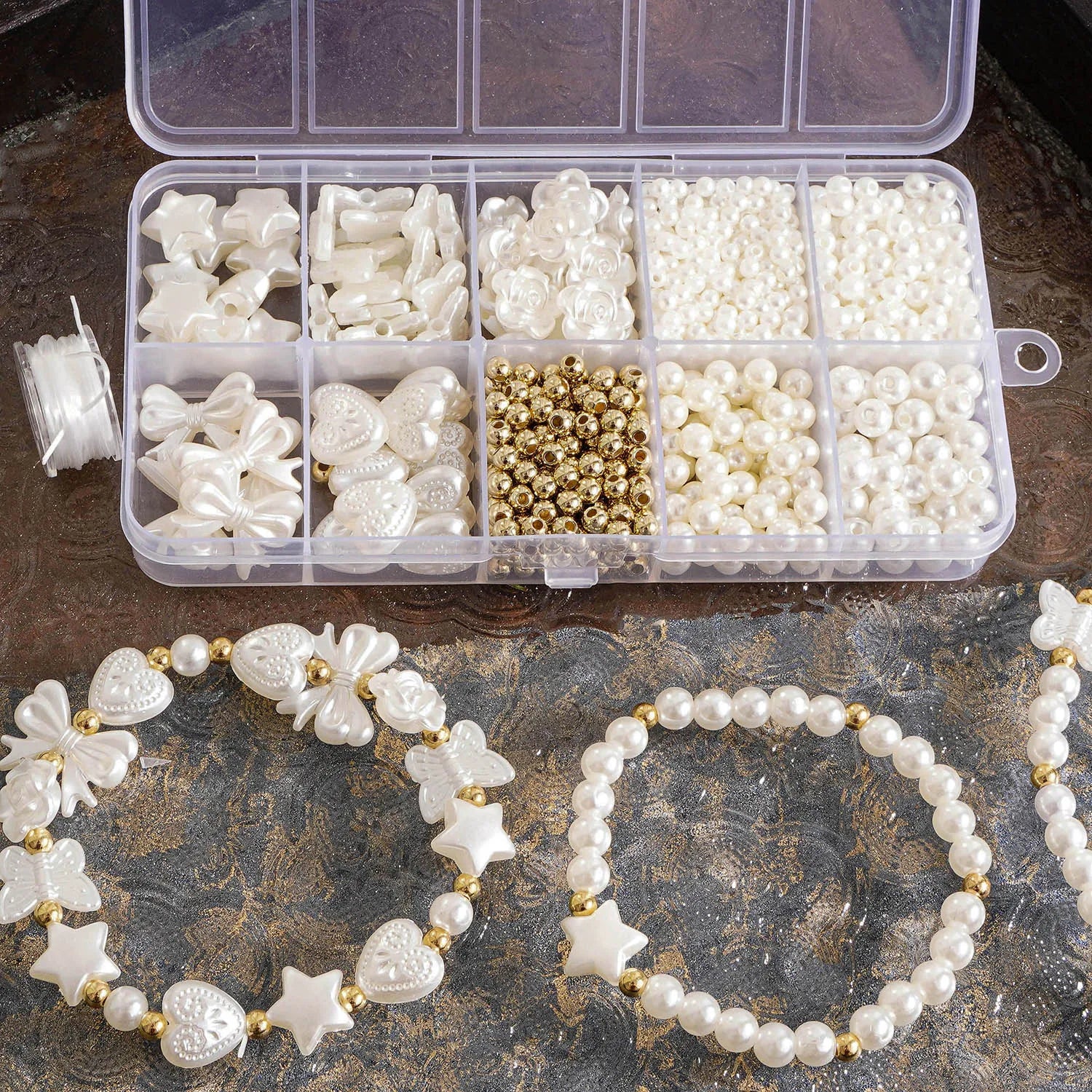 800pcs Faux Pearl Beads Kit Jewelry Making Spacer Supplies