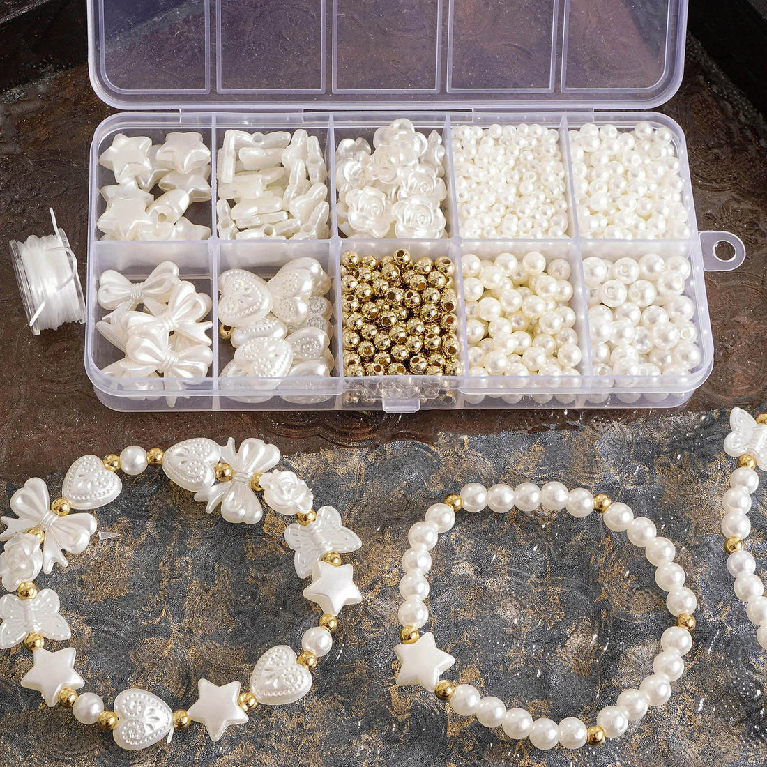 800pcs Faux Pearl Beads Kit Jewelry Making Spacer Supplies