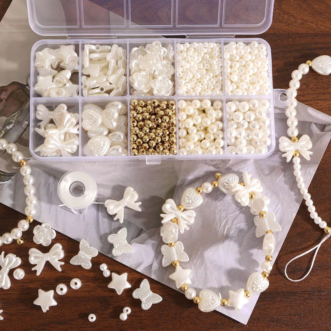 800pcs Faux Pearl Beads Kit Jewelry Making Spacer Supplies