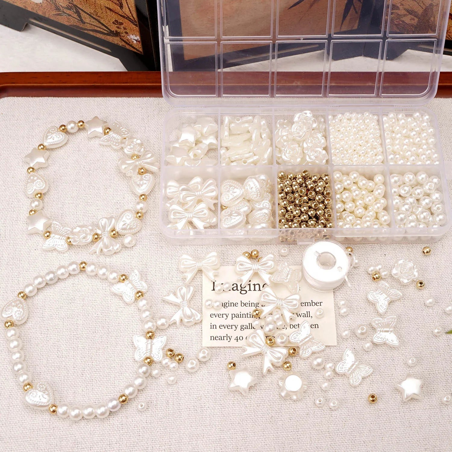 800pcs Faux Pearl Beads Kit Jewelry Making Spacer Supplies
