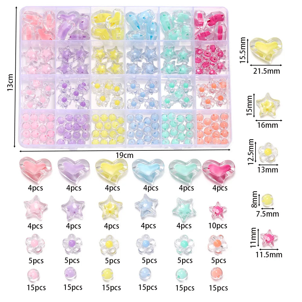 24 Grid Acrylic Beads Kit Heart Star Flower Jewelry