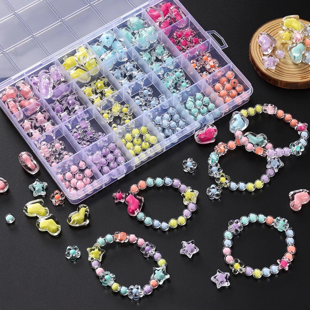 24 Grid Acrylic Beads Kit Heart Star Flower Jewelry