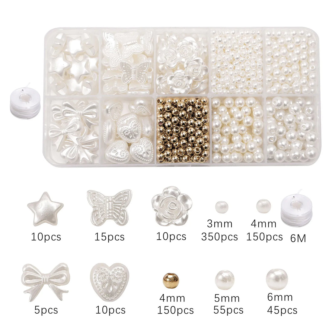 800pcs Faux Pearl Beads Kit Jewelry Making Spacer Supplies