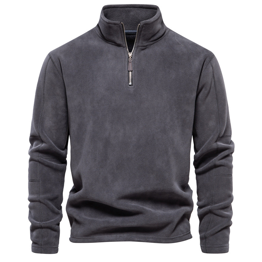 Mens Stand Collar Zipper Sweatshirt Fleece Winter Casual Pullover