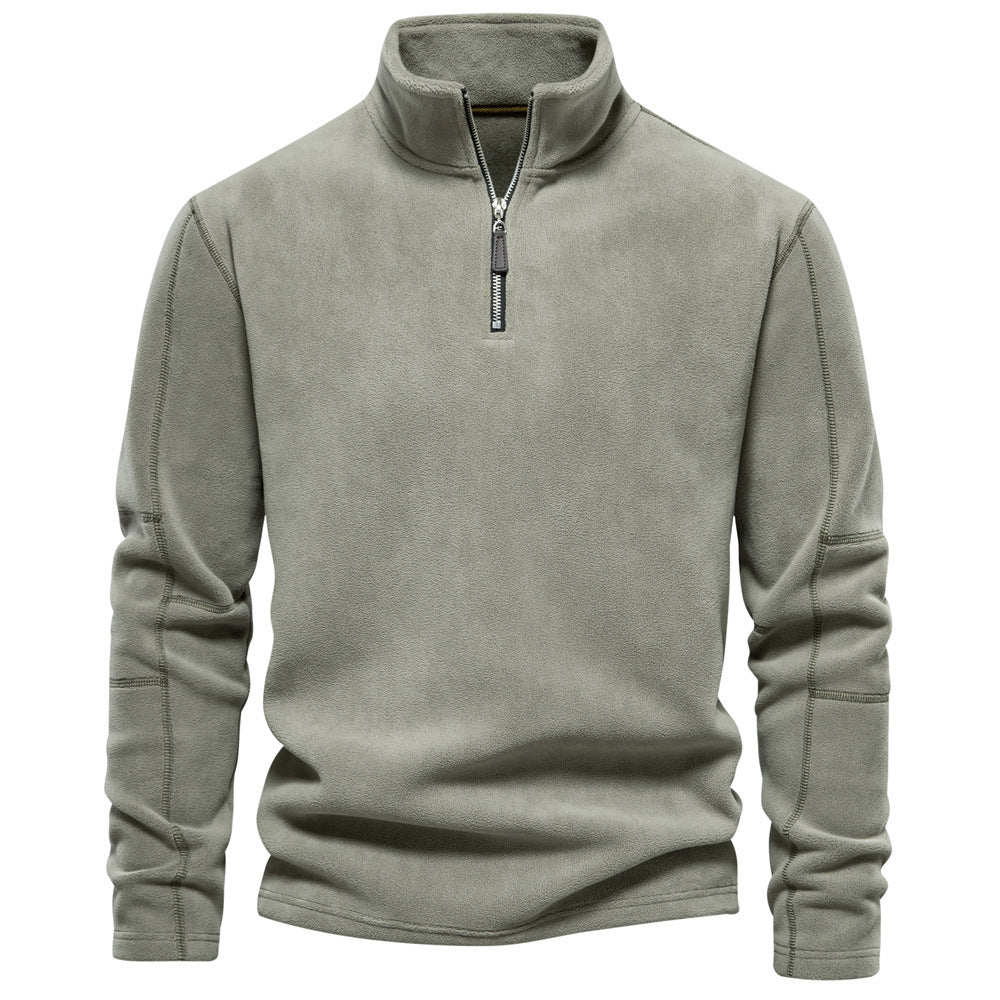Mens Stand Collar Zipper Sweatshirt Fleece Winter Casual Pullover