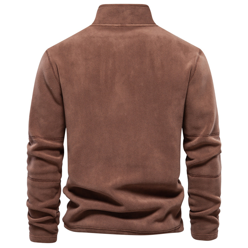 Mens Stand Collar Zipper Sweatshirt Fleece Winter Casual Pullover