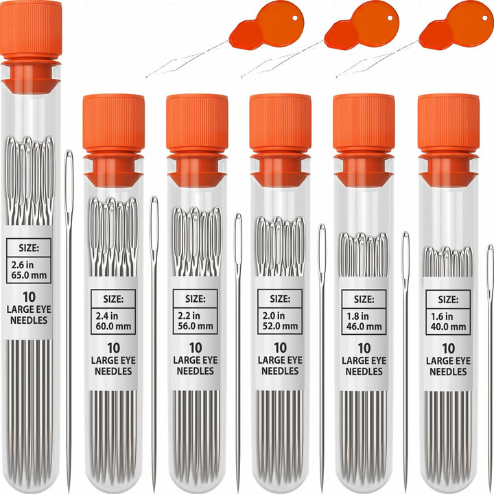 Large Eye Sharp Sewing Needles 6 Sizes 60 PCS Easy Thread